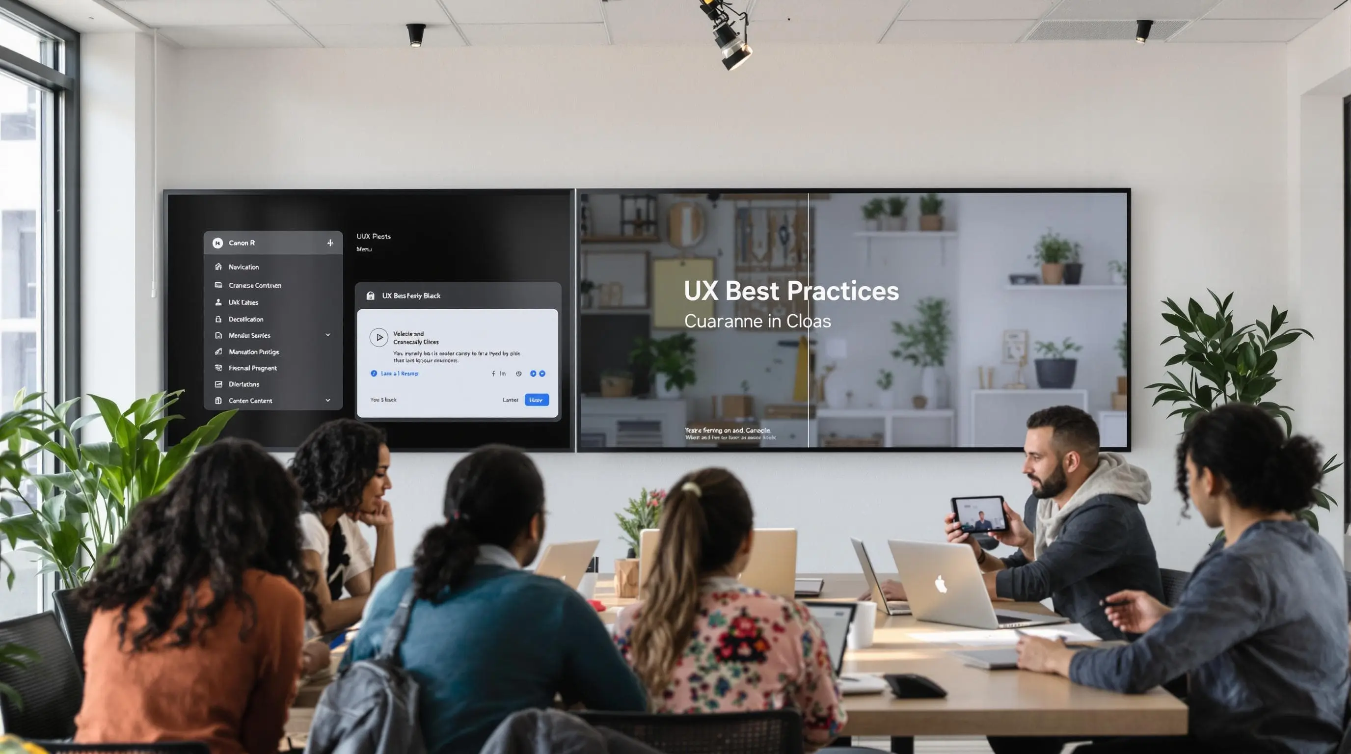 Digital team developing website UX strategy in bright, collaborative office