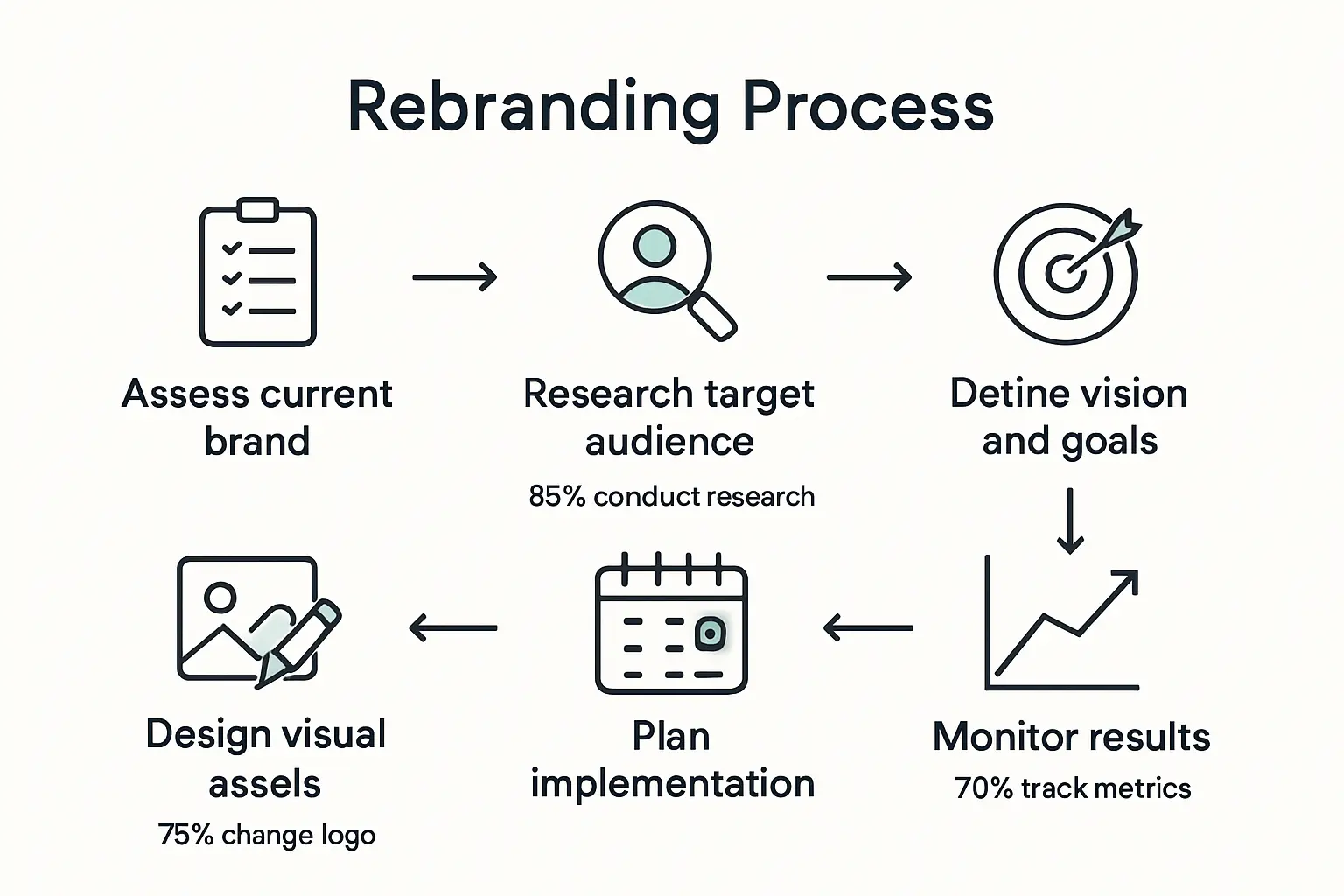 Infographic showing essential steps to rebrand a company