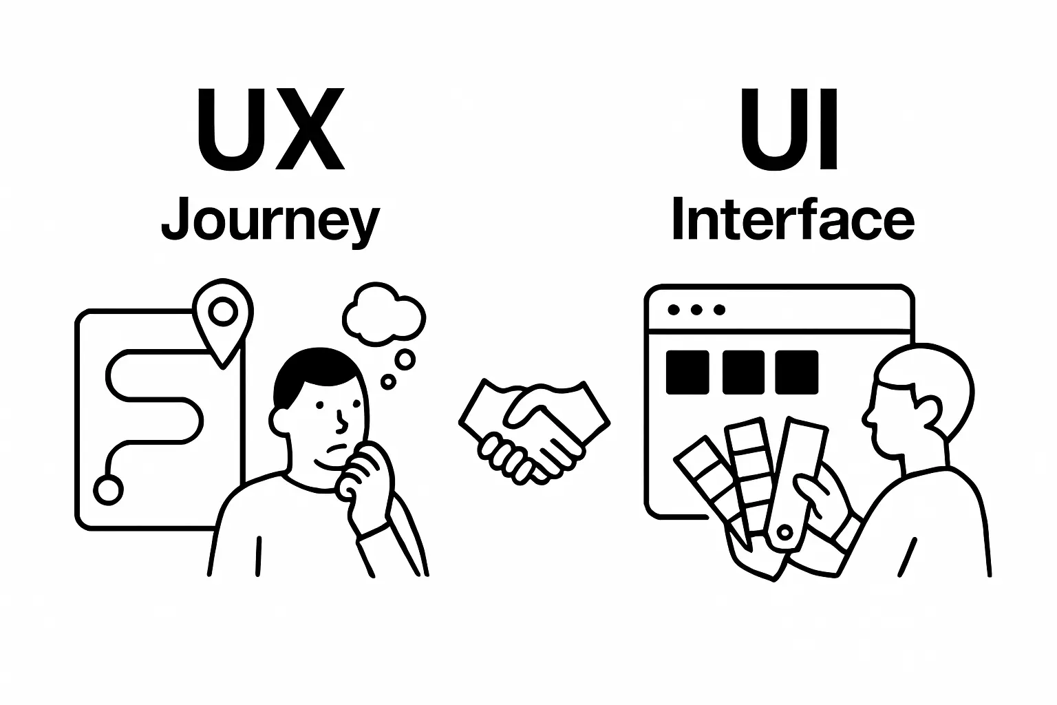 Infographic showing UX journey vs UI interface comparison
