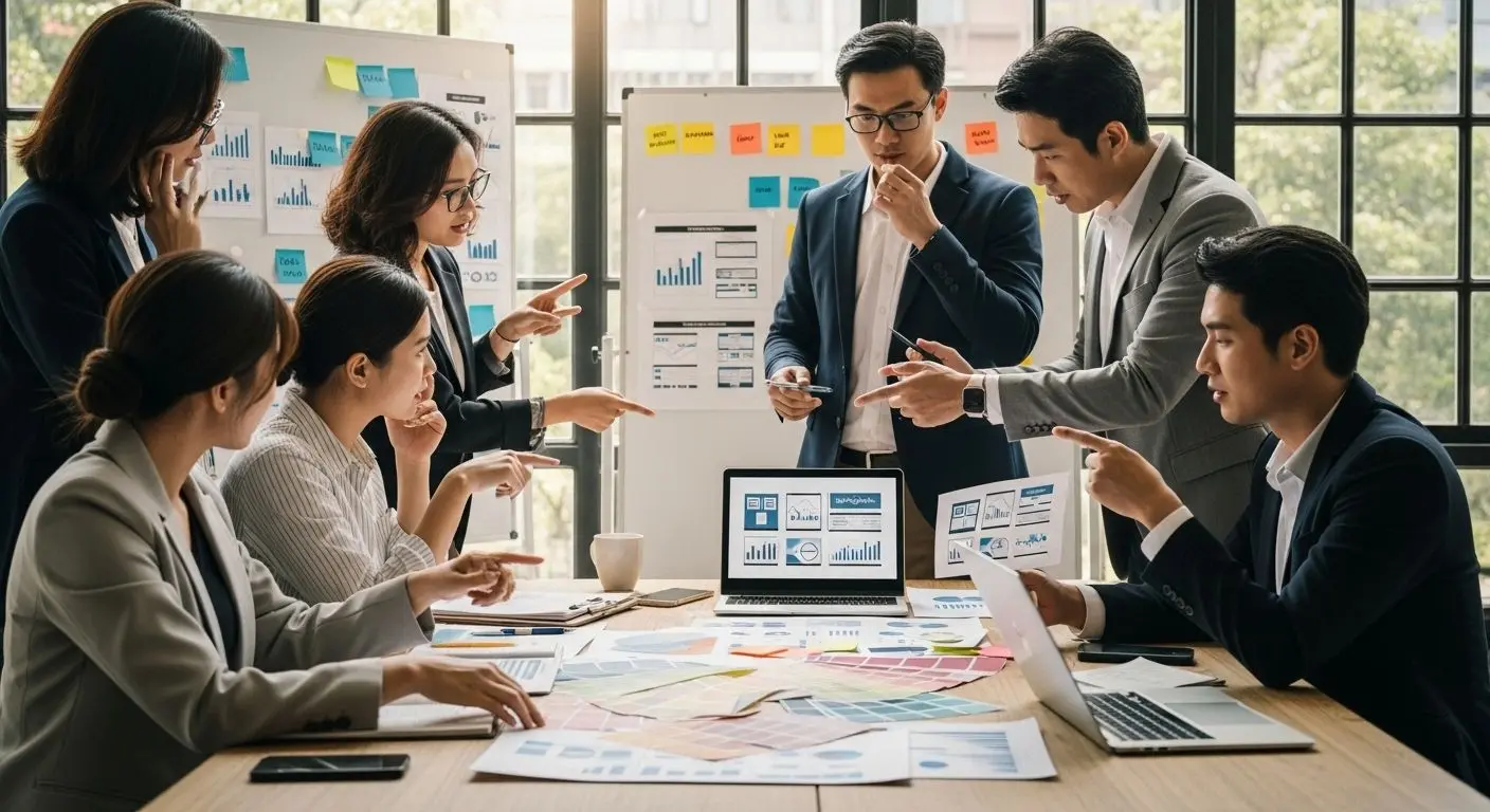 branding mistakes, business team, strategy review