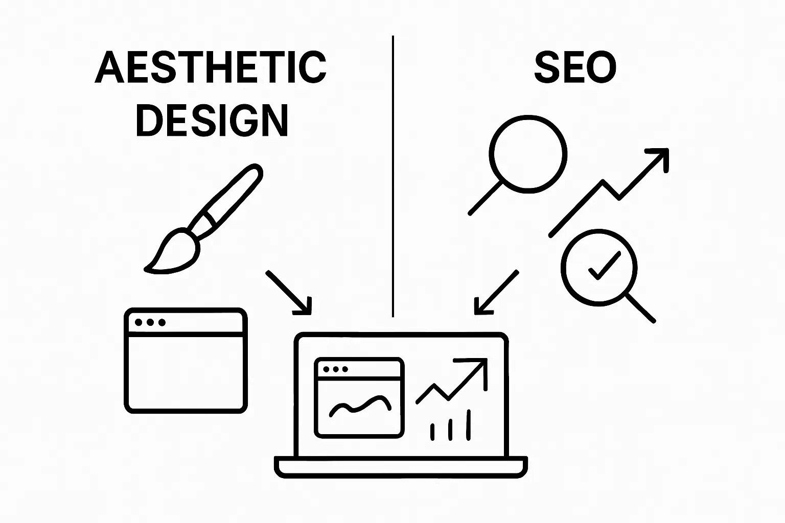 Infographic comparing web design and SEO roles
