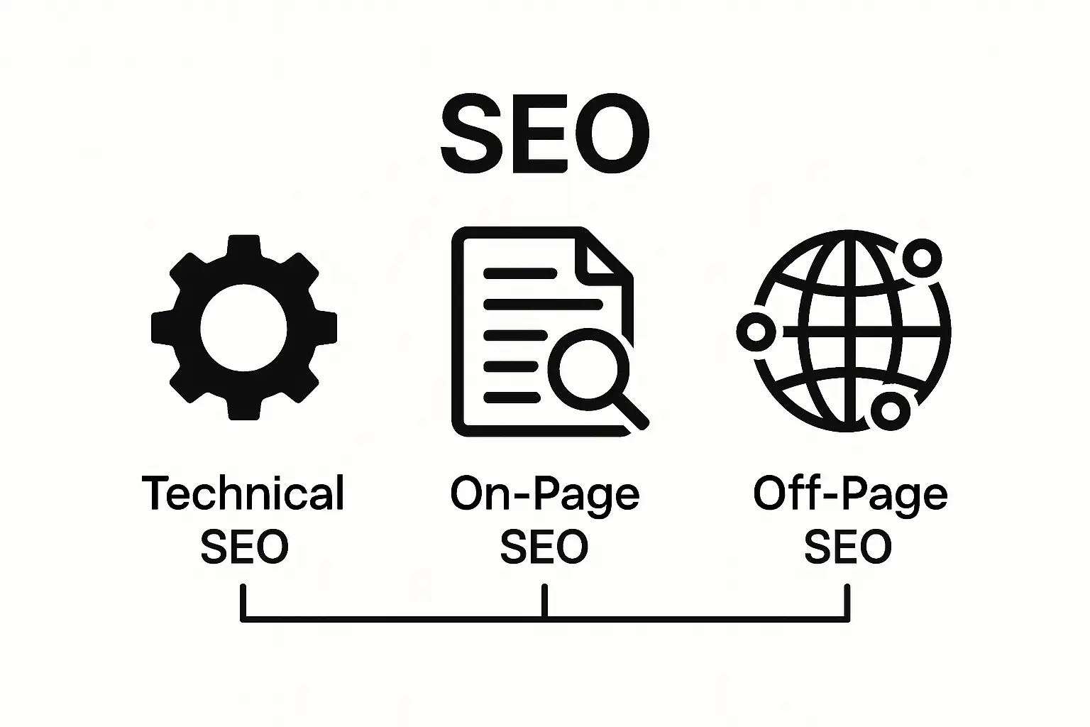 Comparison of technical, on-page, and off-page SEO pillars