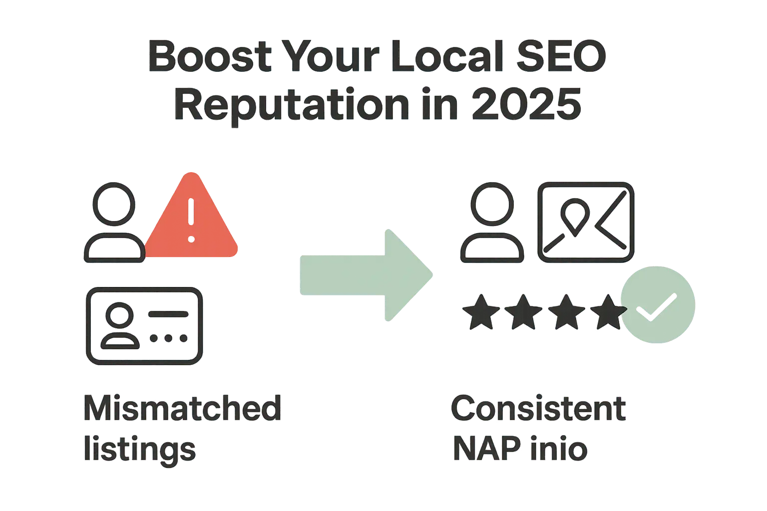 Infographic showing local SEO before and after with listing accuracy and reviews.