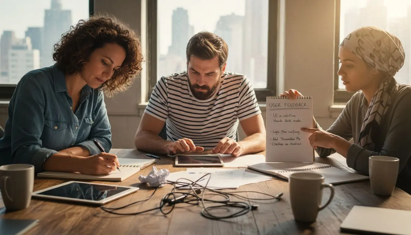 Team reviews UX feedback in meeting