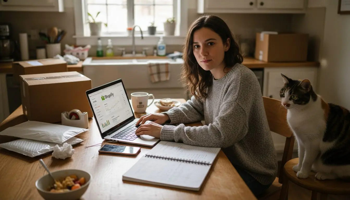 Entrepreneur building online store at home