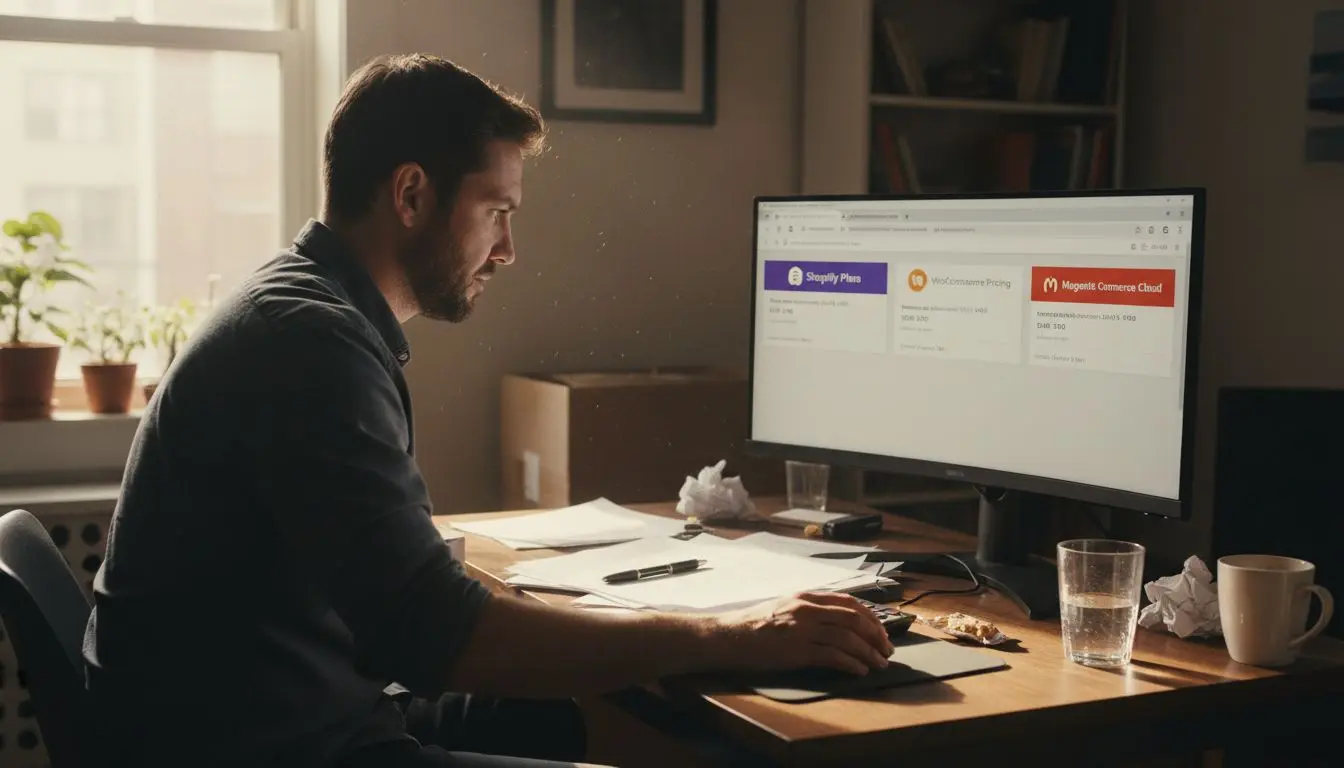 Man comparing e-commerce platform websites