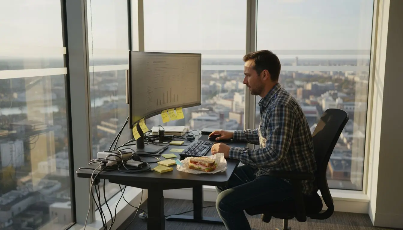 Web developer checking speed analytics in office