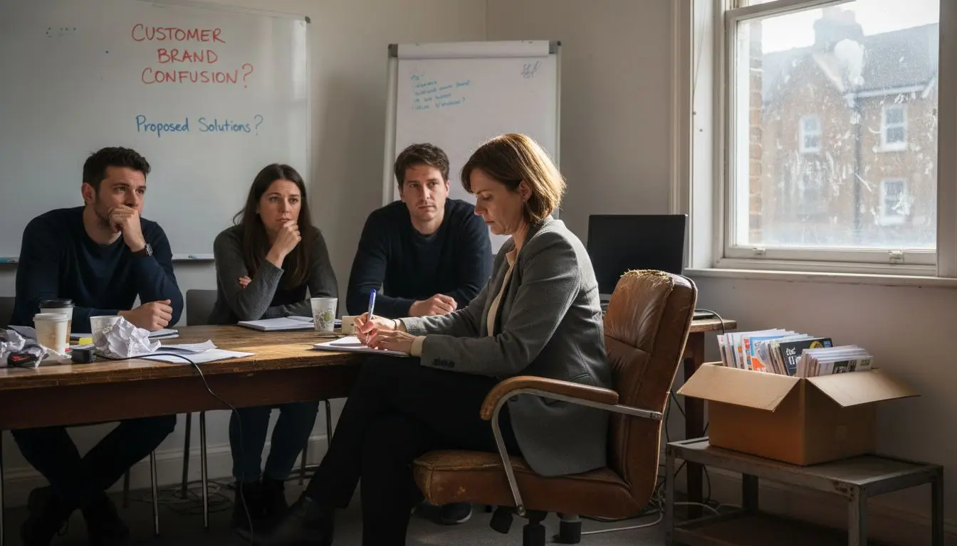 Team discussing brand confusion signs