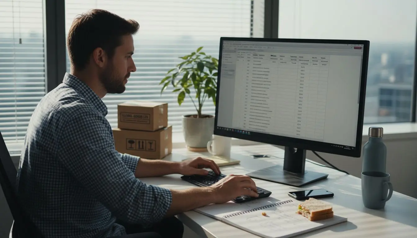 Entrepreneur managing e-commerce platform at desk