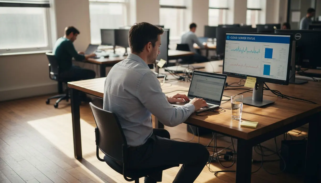 Developer reviews cloud server dashboard
