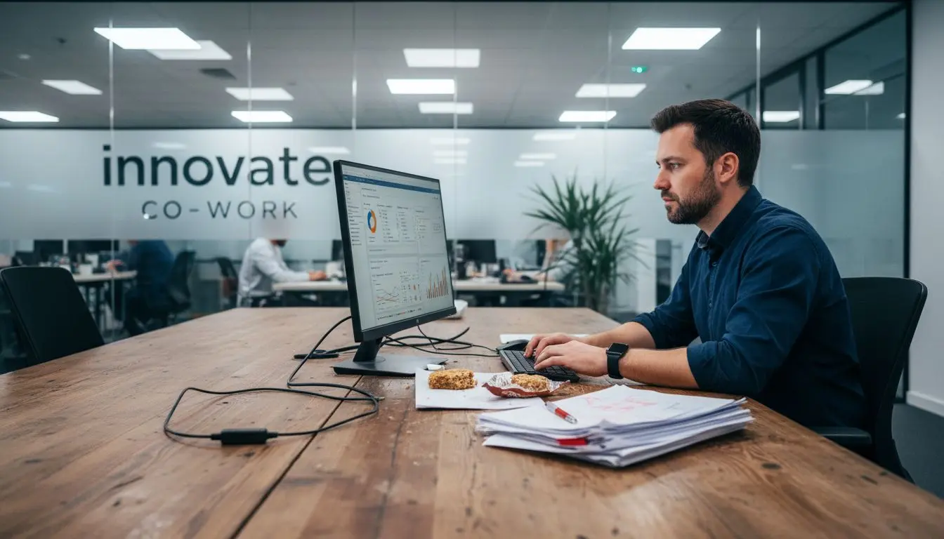 Manager analyzing automation dashboard at work