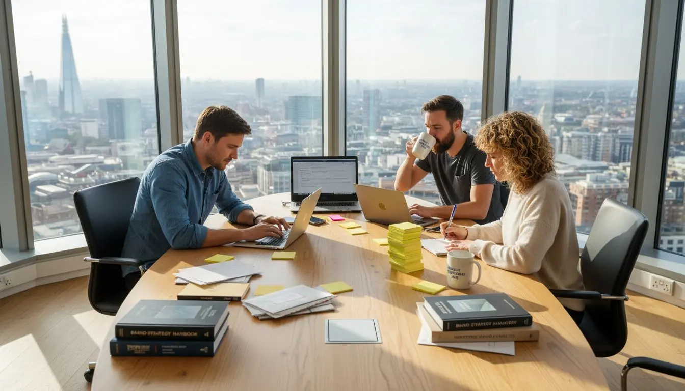 Digital marketing team working in office corner