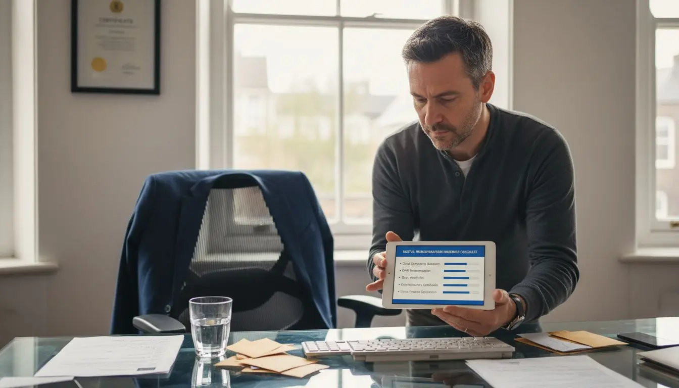 Businessman reviewing digital maturity checklist