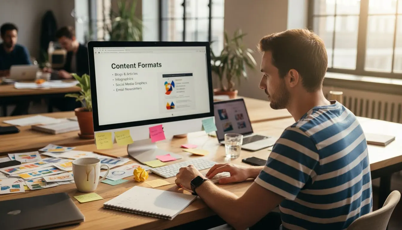 Marketer reviewing content format designs