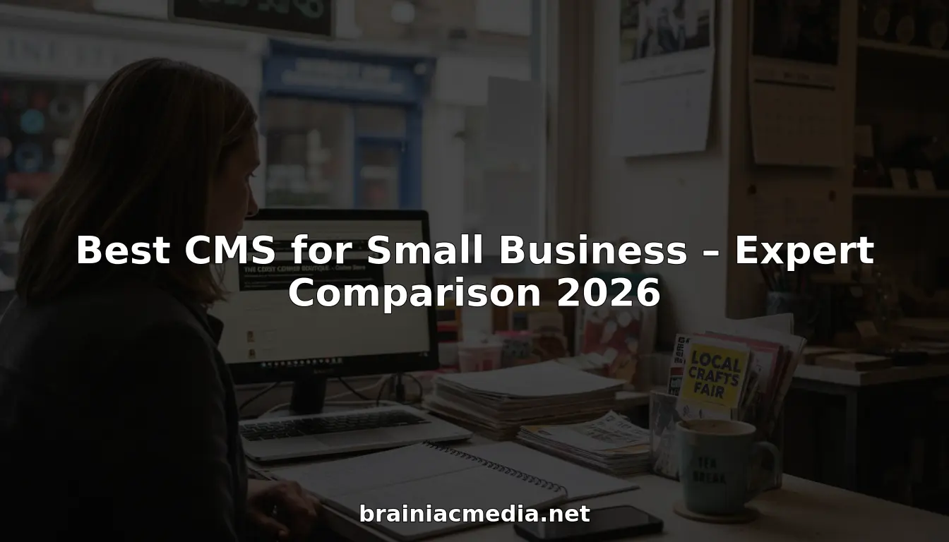 Small business owner working on CMS at cluttered workspace