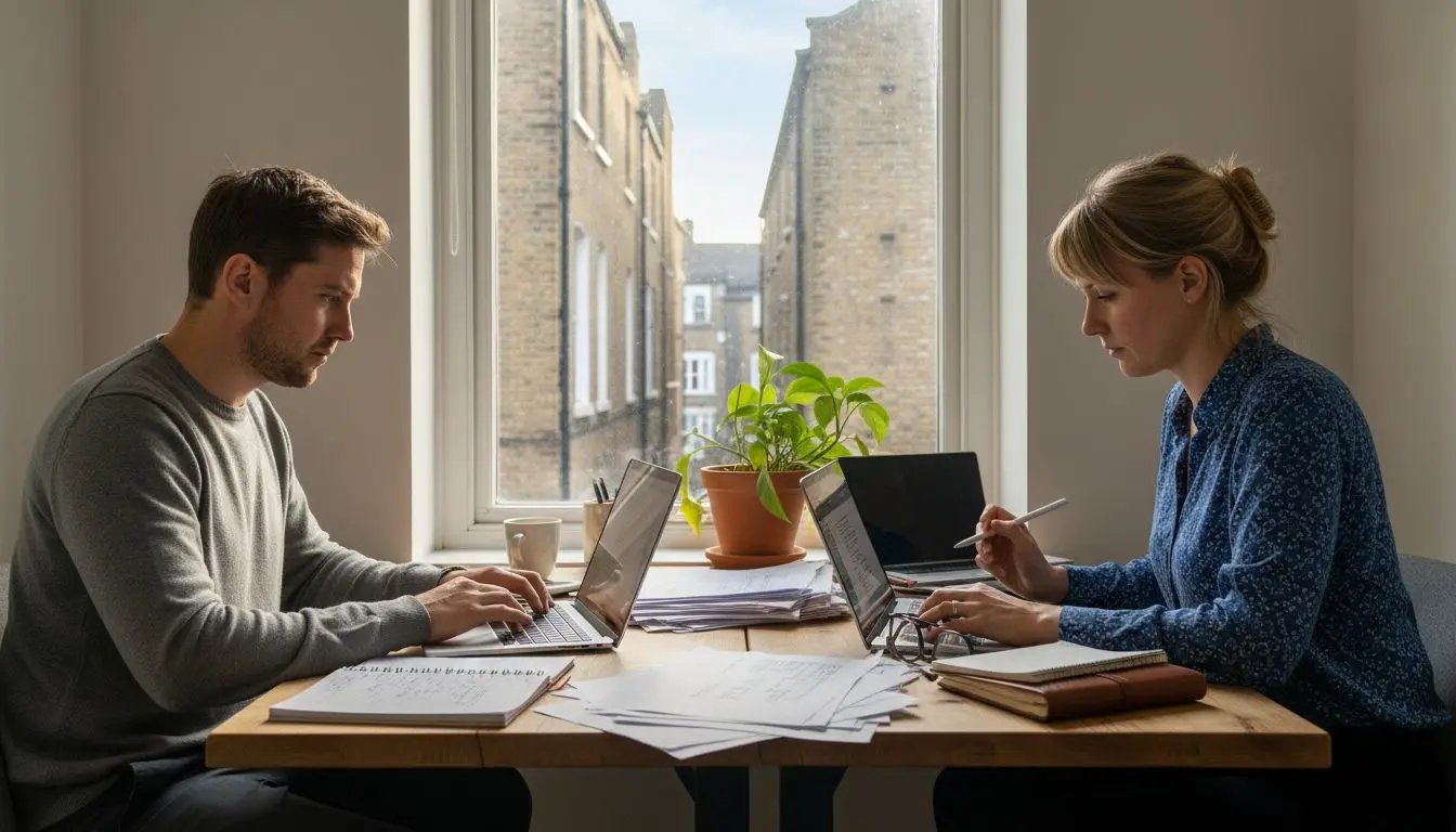 UK SME colleagues working at shared office desk