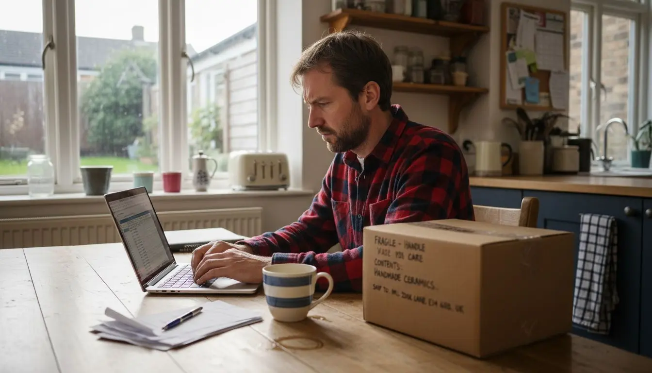 Ecommerce entrepreneur working at kitchen table