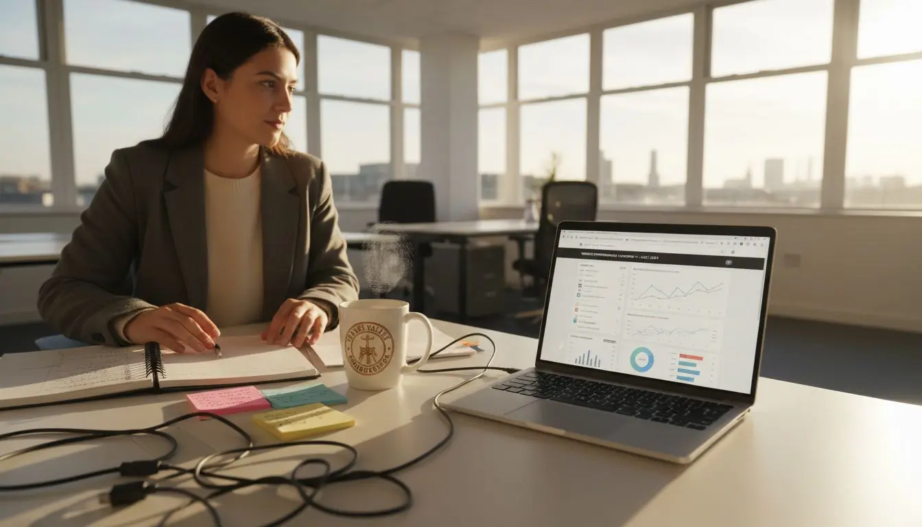 Content marketer planning at sunlit desk
