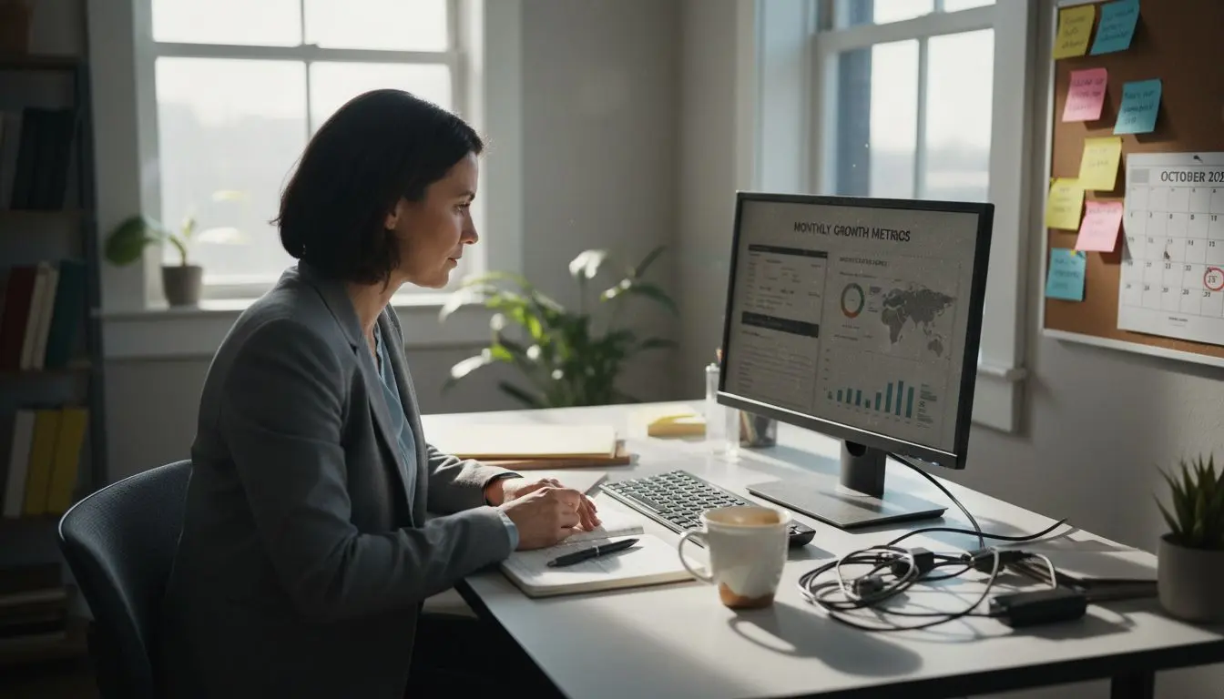 Small business owner reviewing website analytics