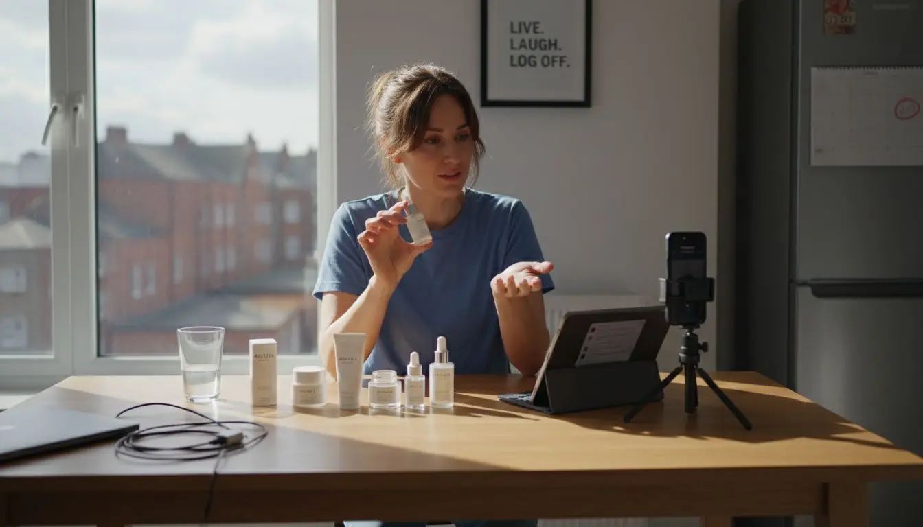 Micro-influencer filming product review at home