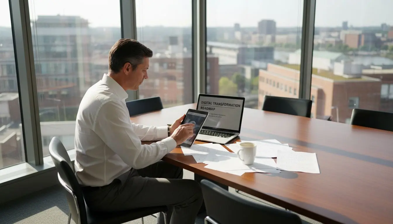 Executive reviewing digital transformation strategy