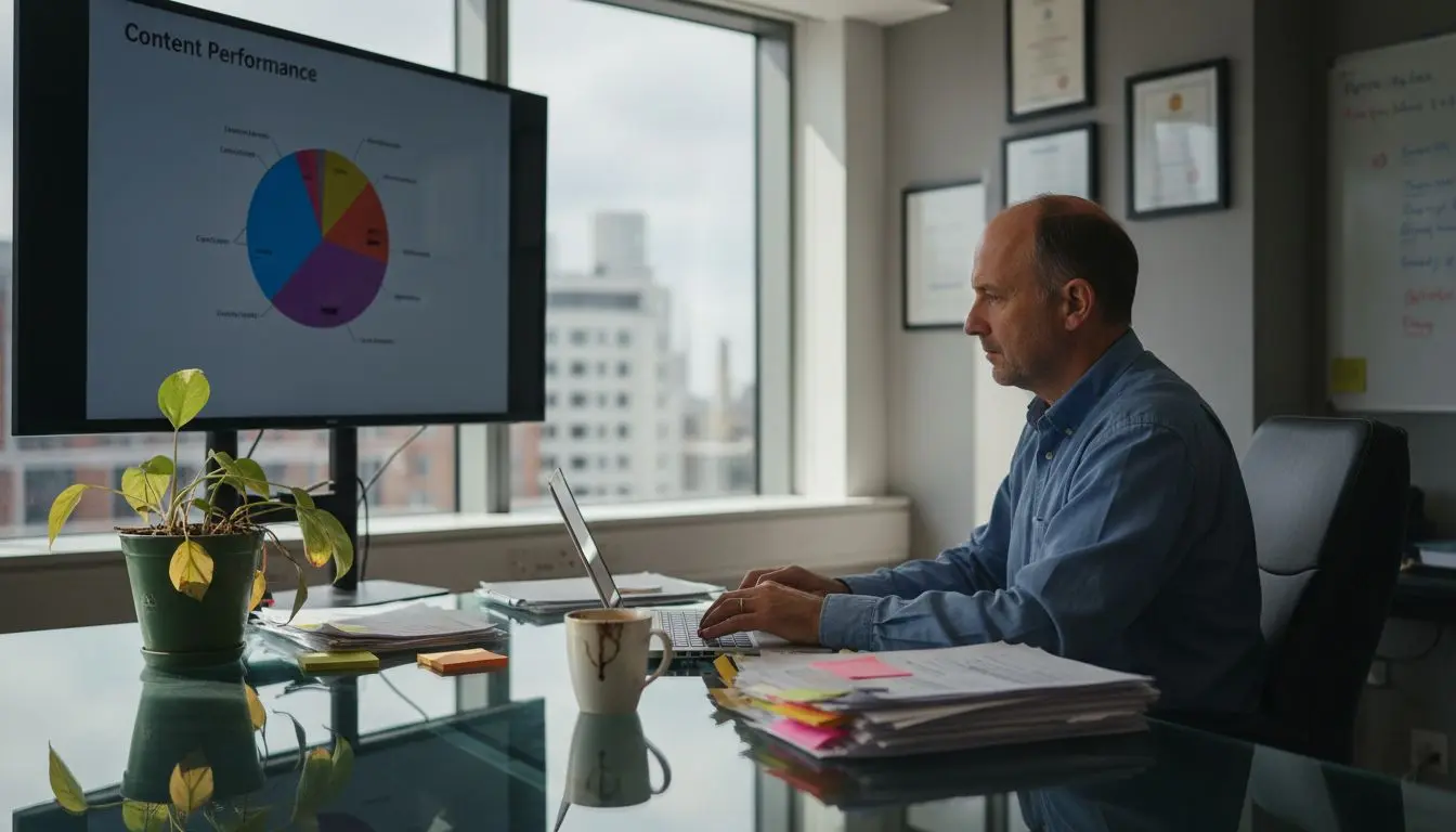 Man planning content strategy in corner office