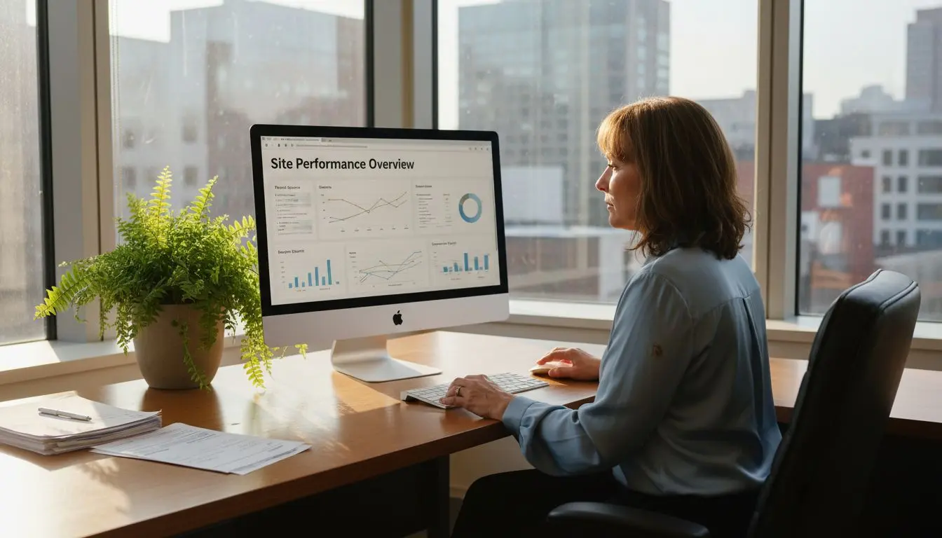 Business owner monitoring website analytics