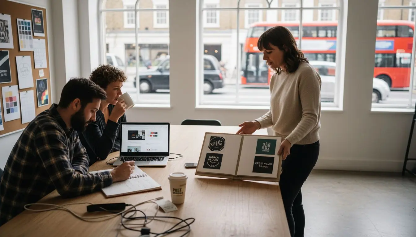 Branding team meeting in bright studio office