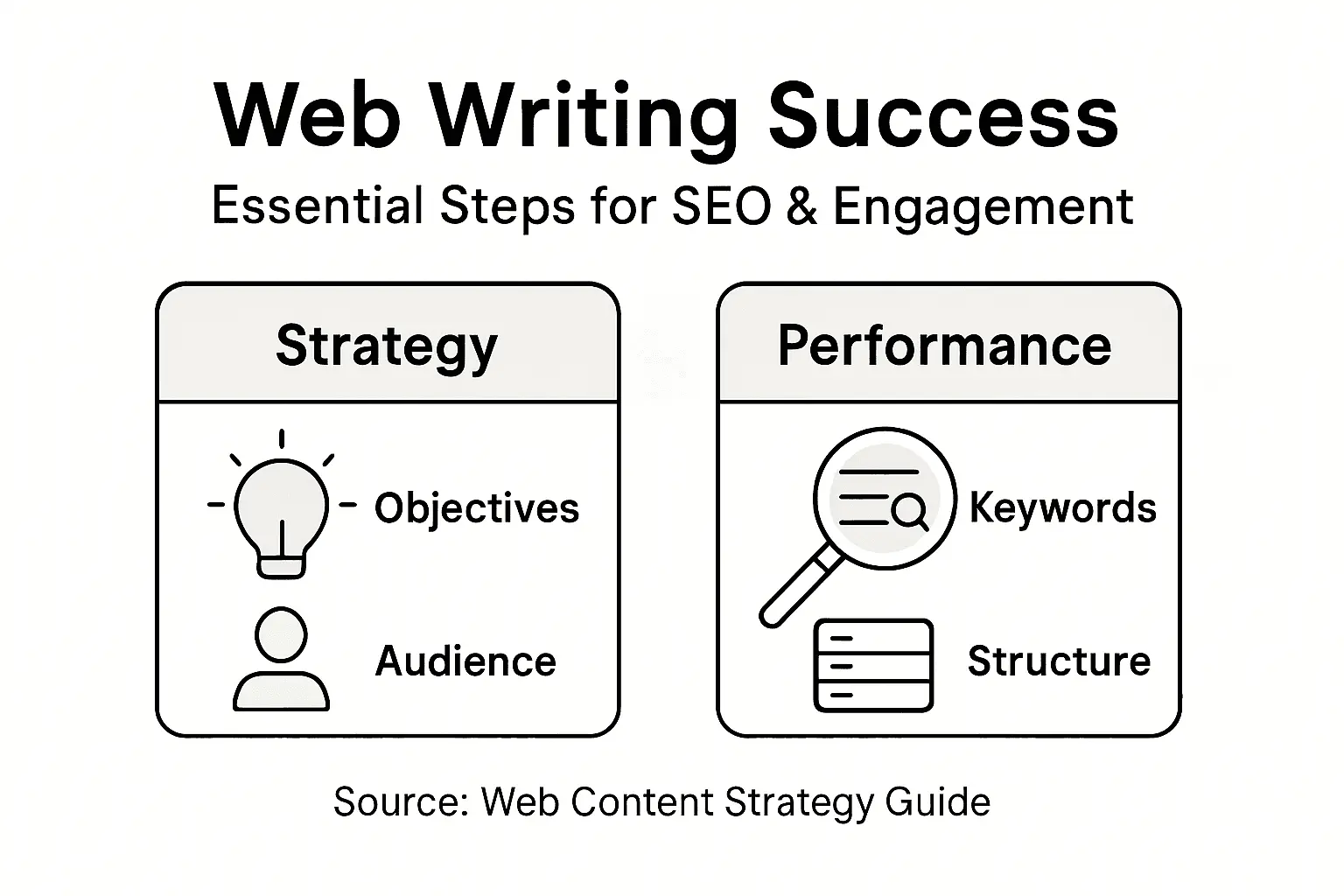Infographic outlining steps for web SEO writing