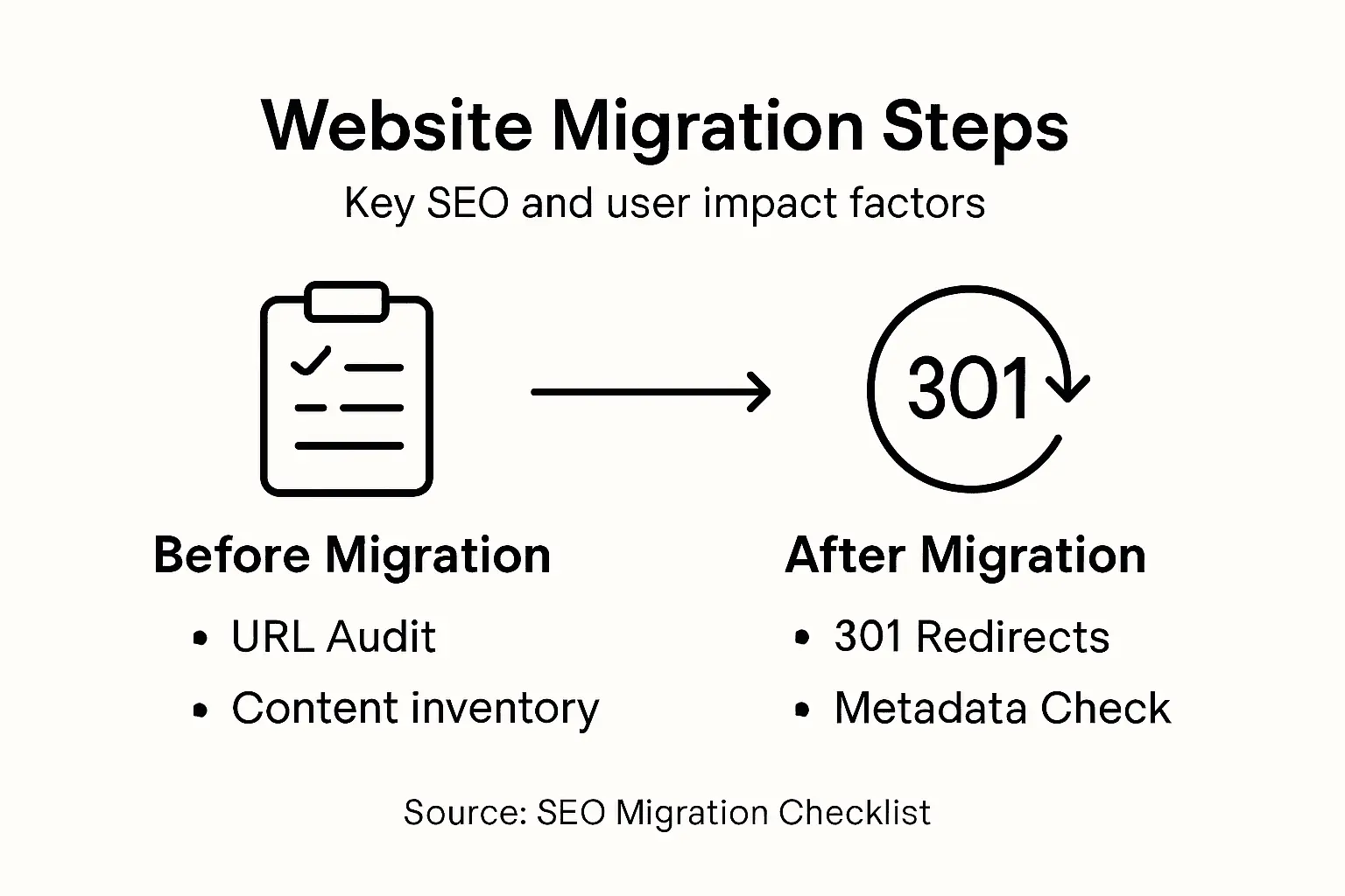 Infographic showing website migration SEO checklist