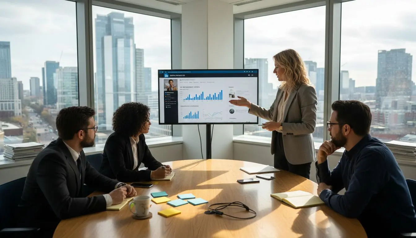 B2B team meets to plan social media strategy