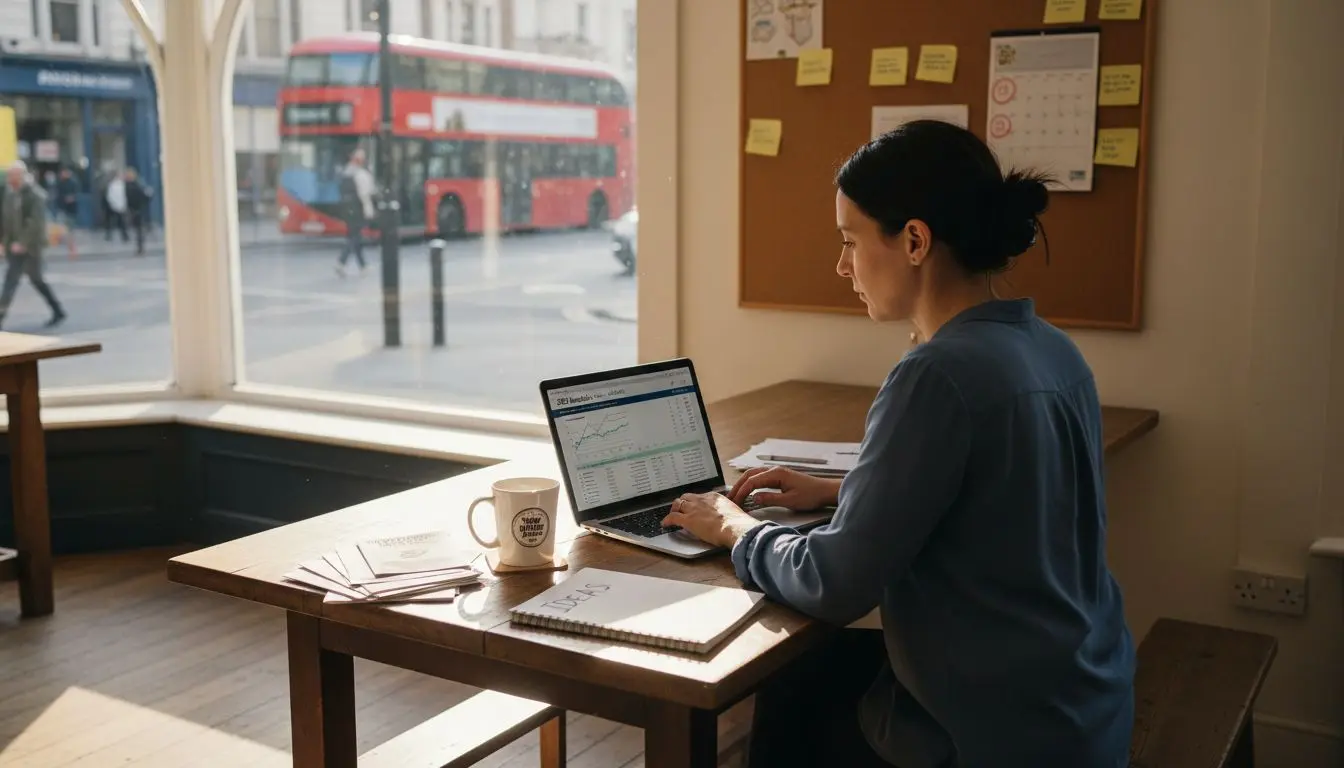 Small business owner checks SEO analytics workspace