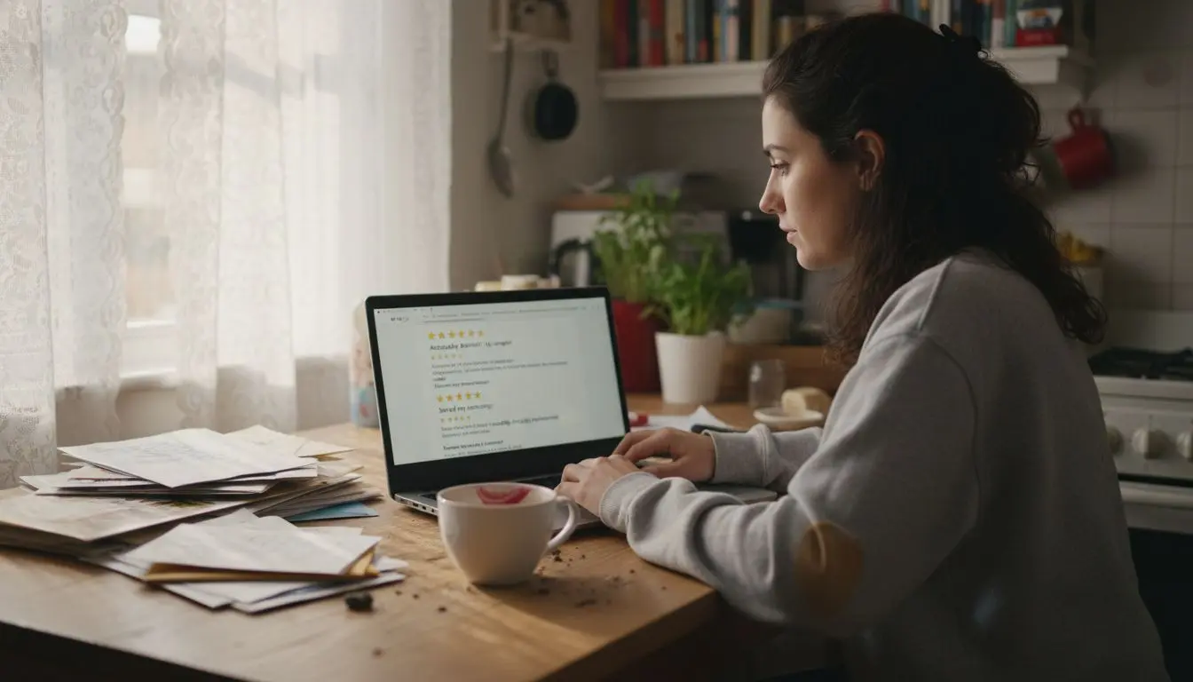 Customer reviews viewed on laptop at home