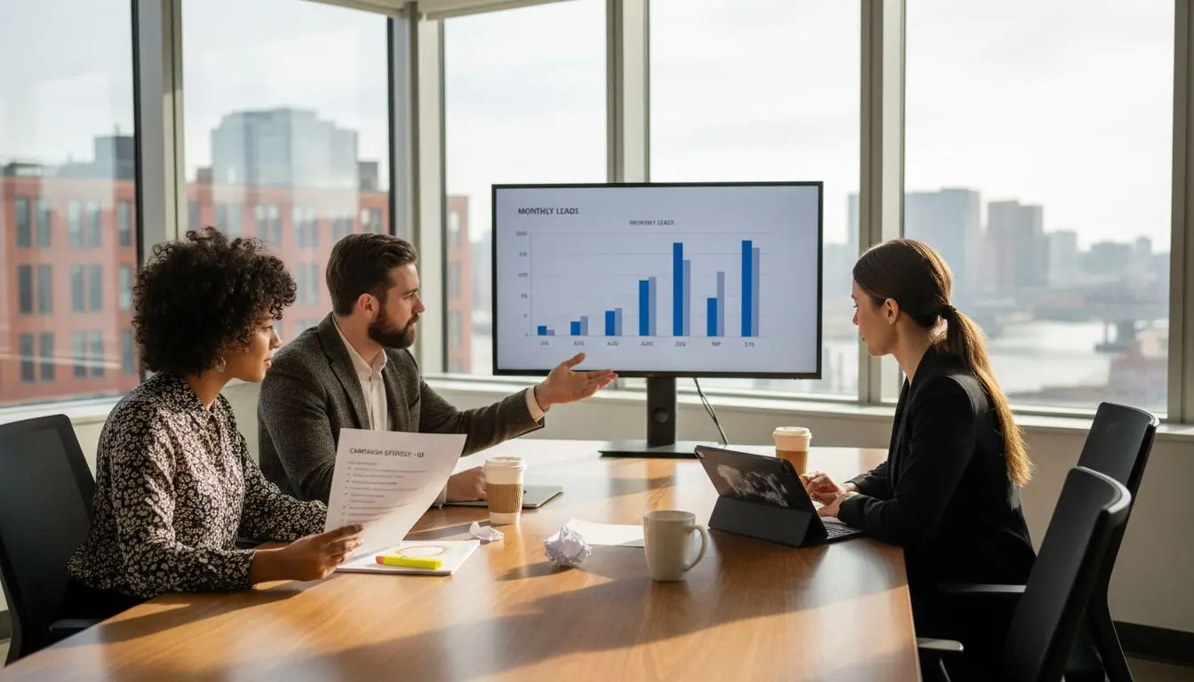 Marketing consultant meeting with small business owners