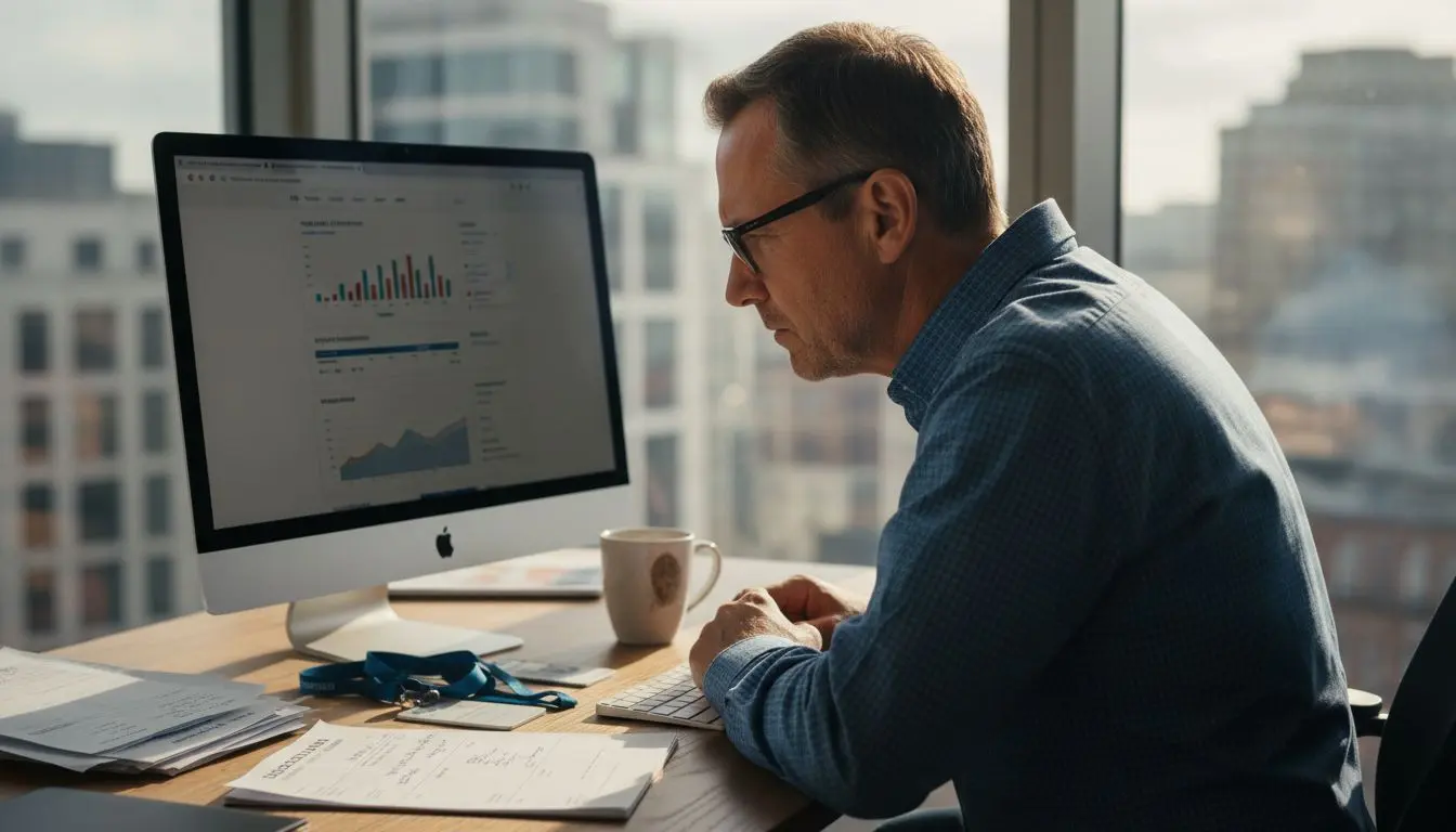 Business owner checking website security dashboard