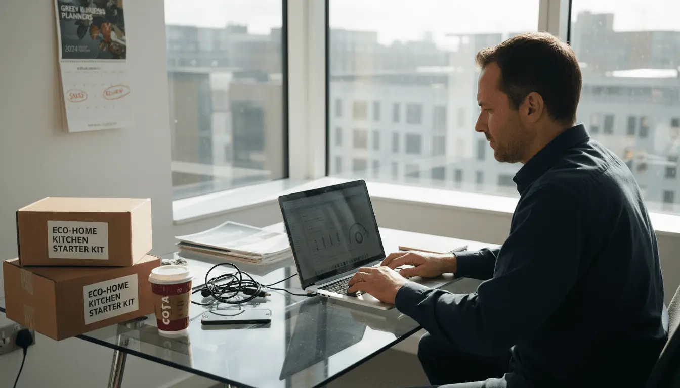 Small business owner reviewing online sales data