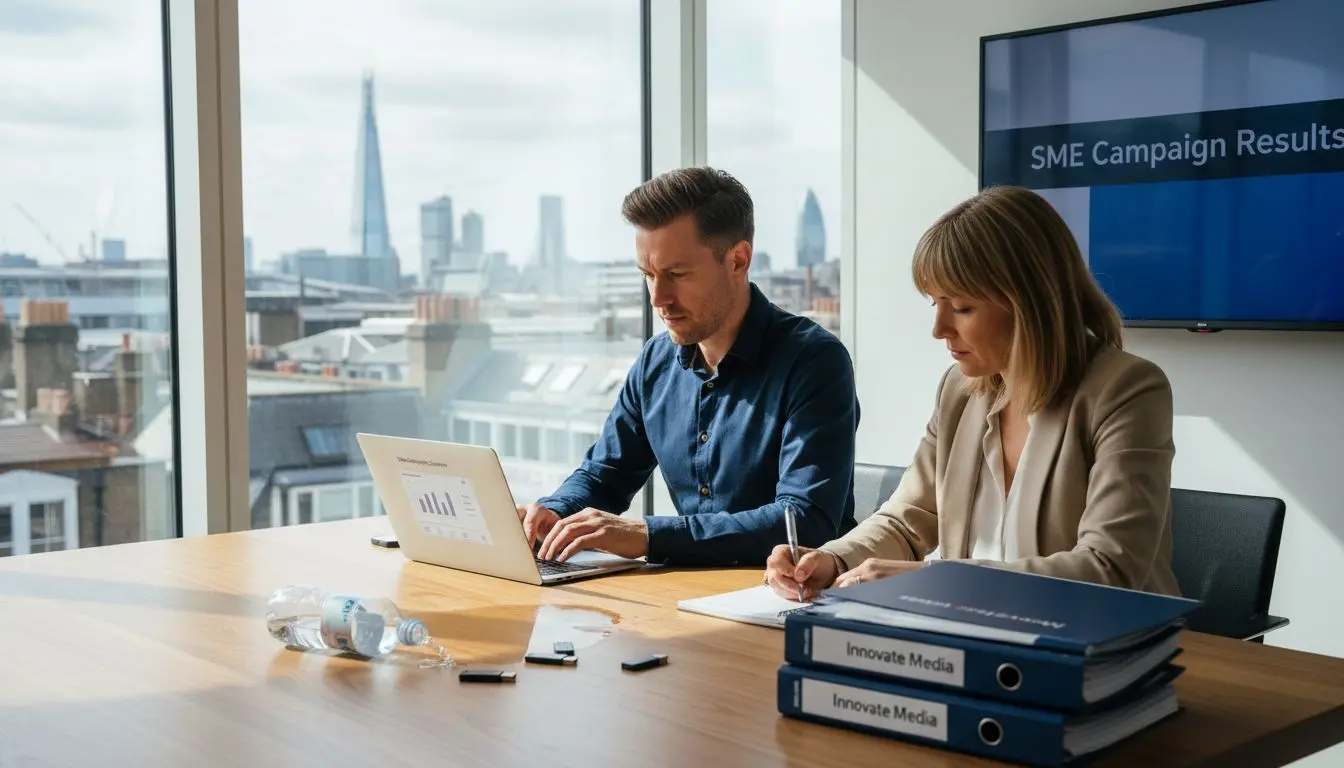 Video agency team reviewing SME project results
