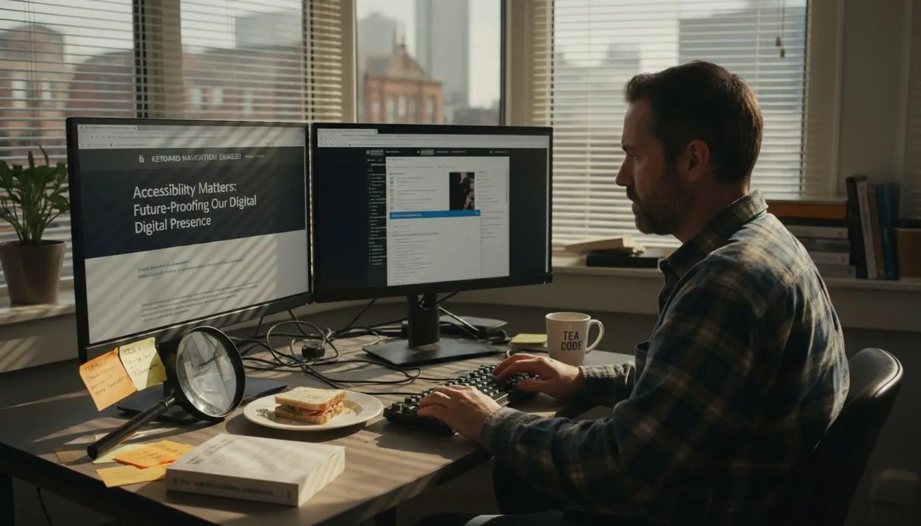Web developer testing site accessibility in office