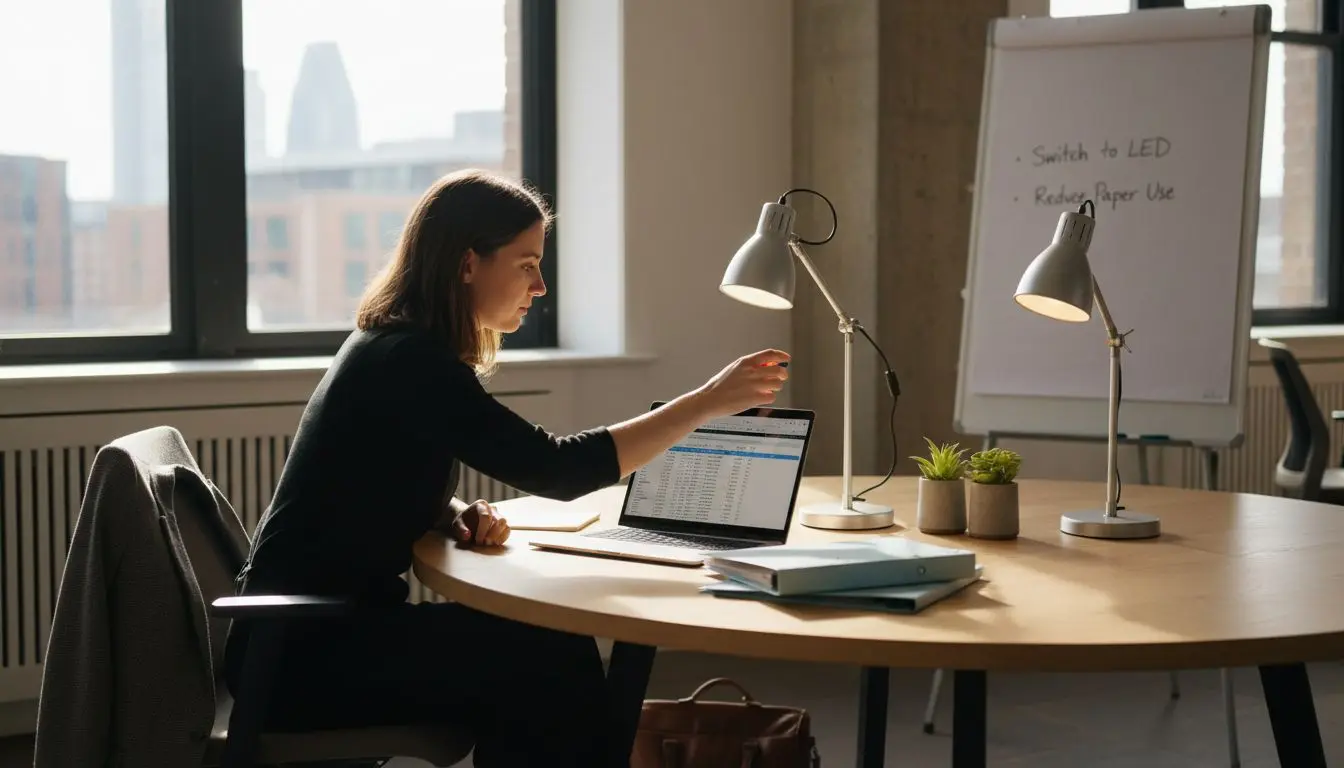 Manager implementing sustainable workplace practices