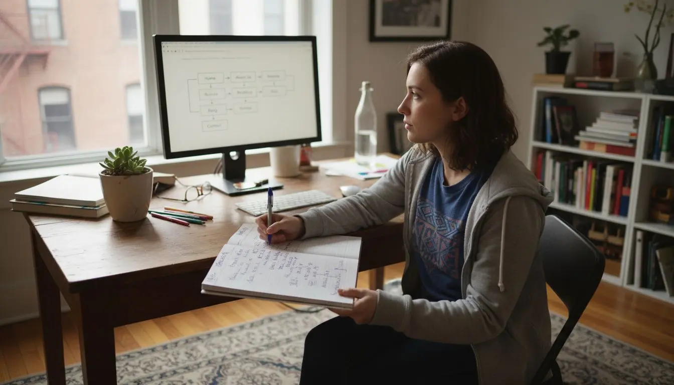 Designer analyzing website content hierarchy