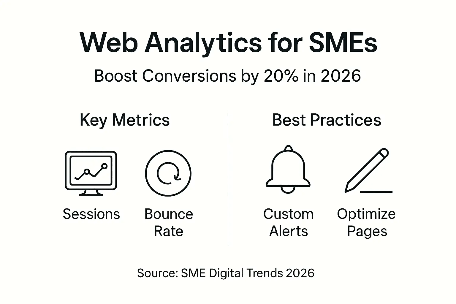 Infographic of SME web analytics metrics and practices