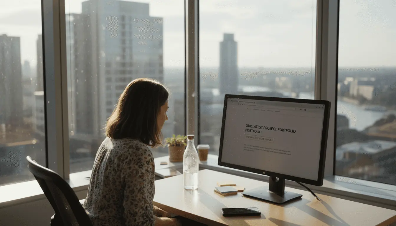 Copywriter editing website text in office