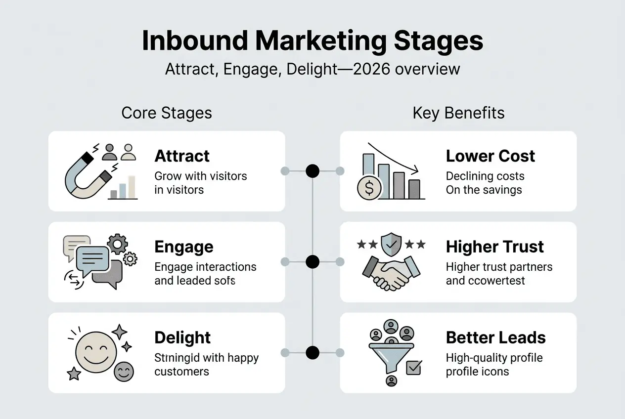 Infographic showing inbound marketing stages and benefits