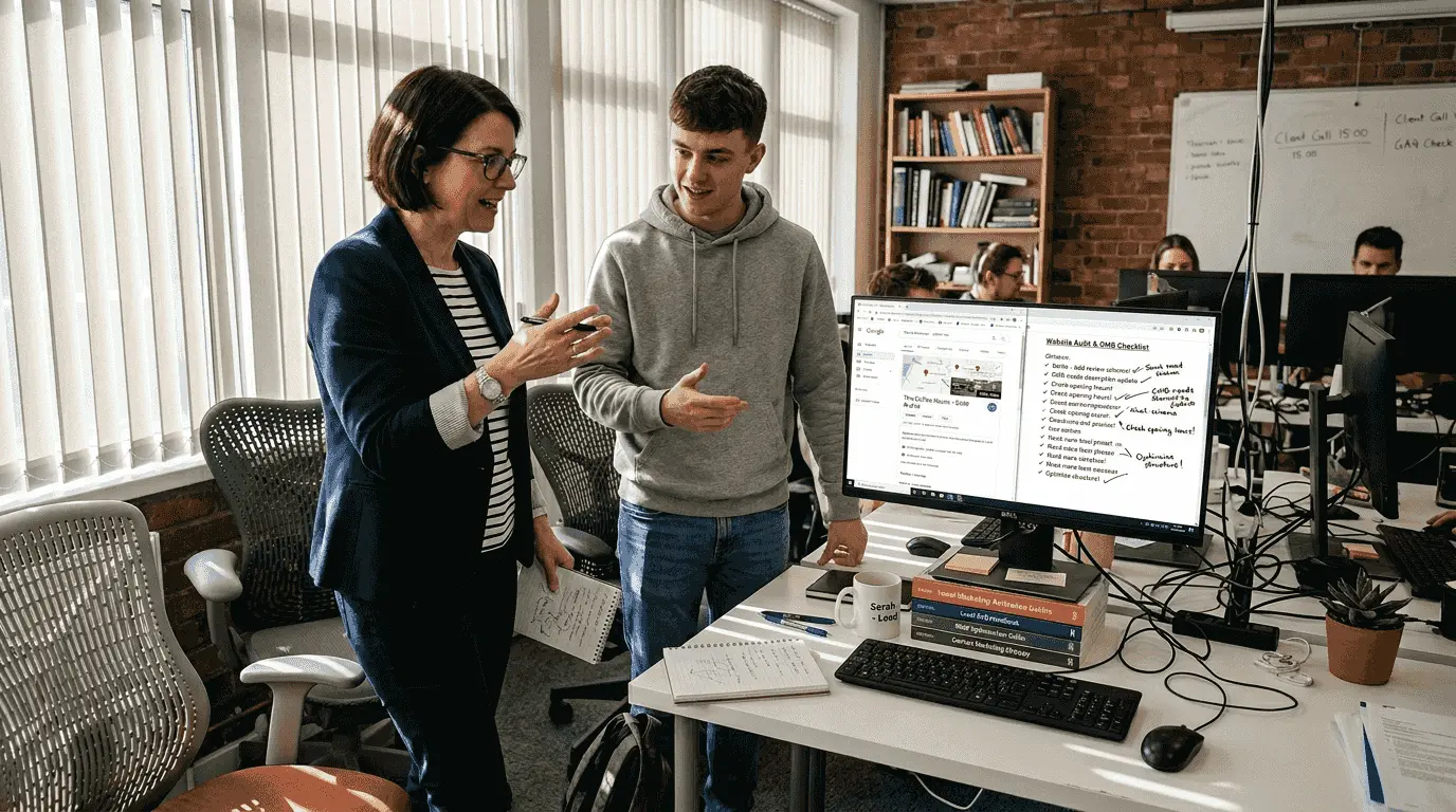 Agency team reviews local SEO service strategy