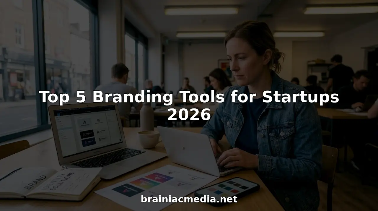 Startup founder using branding tools at coworking desk