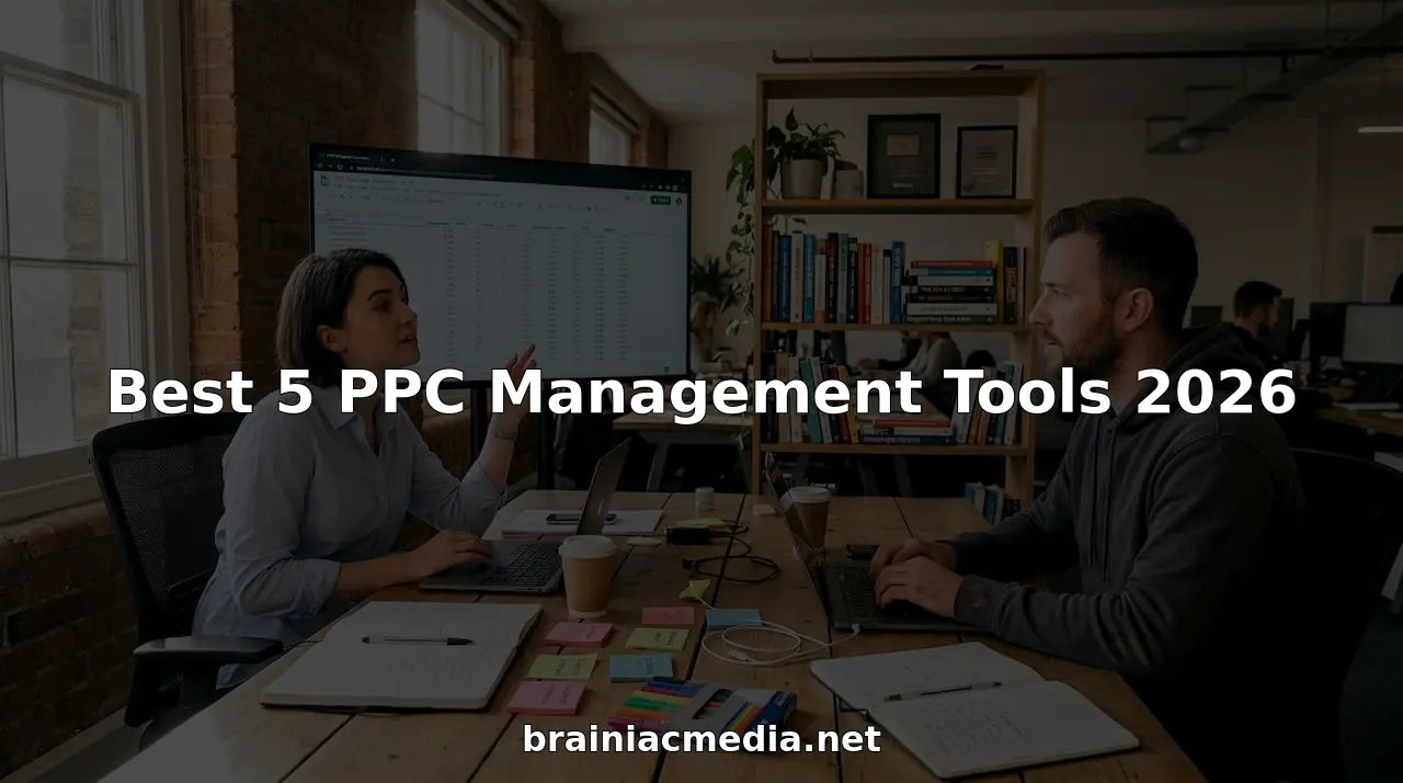 Team reviewing PPC management tools workflow
