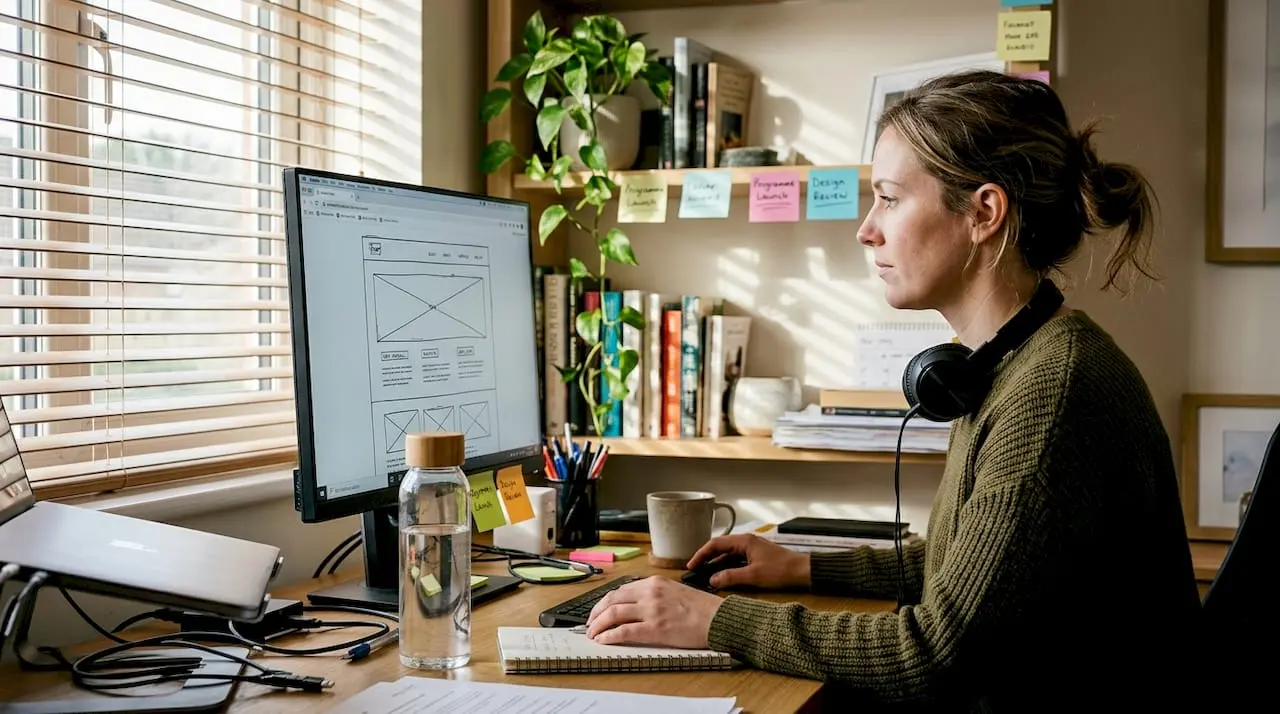 Web designer working in sustainable home office