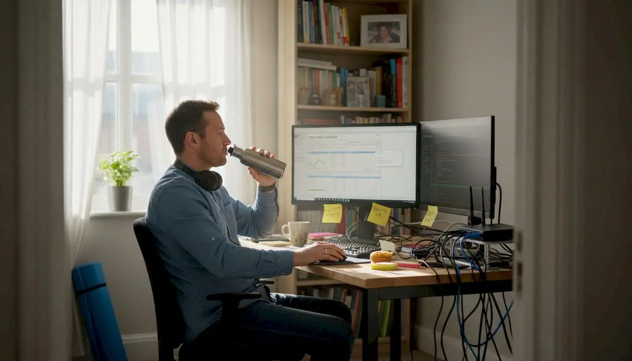 IT worker manages server in lived-in office