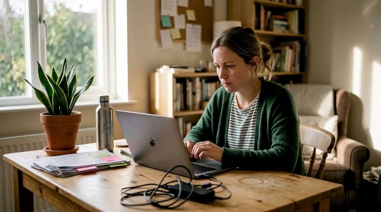 Small business owner reviewing web hosting options