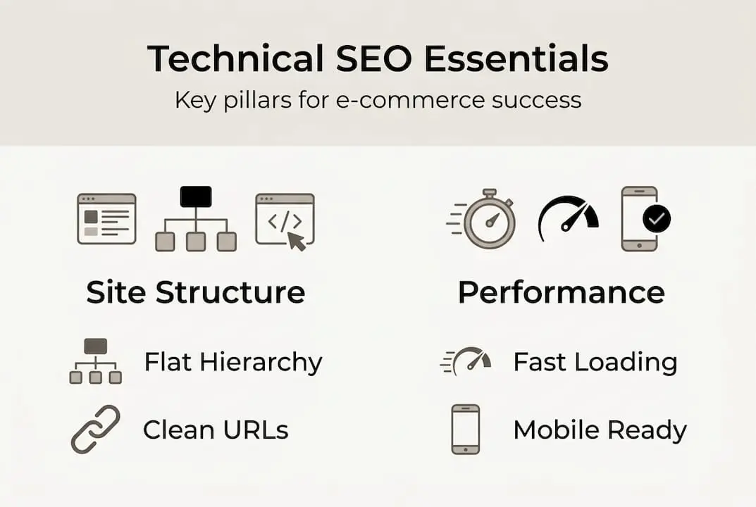 Infographic technical SEO pillars for ecommerce